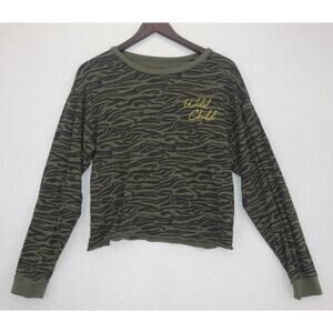 Grayson / Threads Wild Child Sweatshirt Olive Black Zebra  Print Women's XS